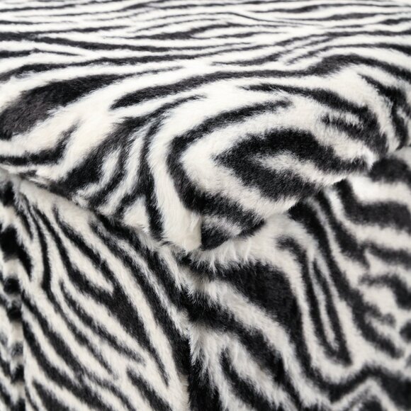 Go-Poufs Knock-Down Small Cube Faux Fur Storage Ottoman | Zebra Black/White - Picture 5 of 6